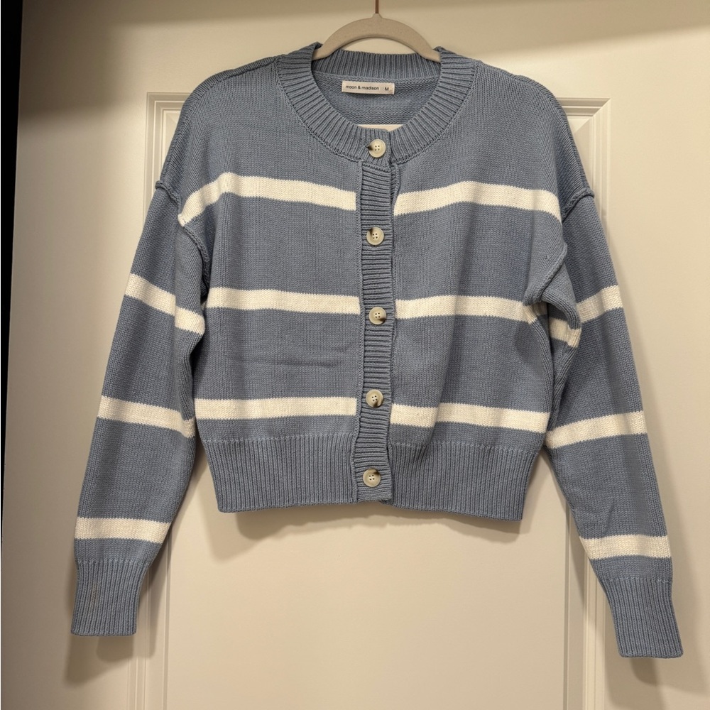 Blue & White Striped Cardigan